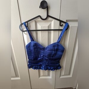 Blue Satin Crop Top
